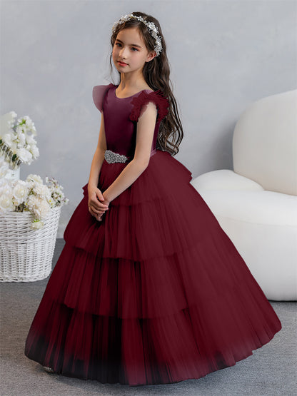 Tulle Robe de bal/Princesse Robes de demoiselle d'honneur pour fillettes avec plis étagés et strass