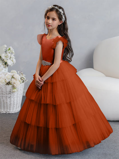 Tulle Robe de bal/Princesse Robes de demoiselle d'honneur pour fillettes avec plis étagés et strass