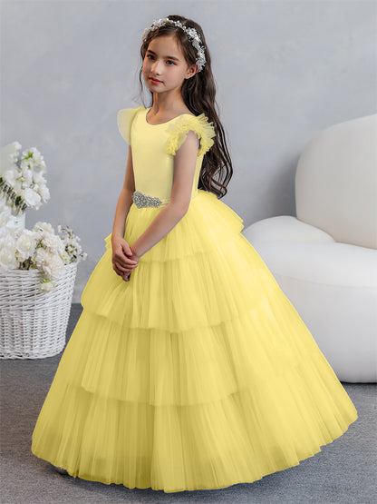 Tulle Robe de bal/Princesse Robes de demoiselle d'honneur pour fillettes avec plis étagés et strass