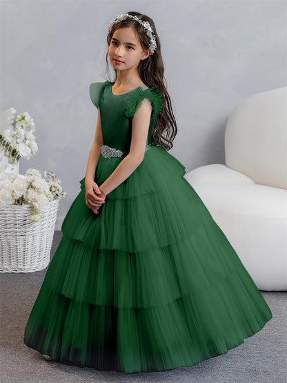 Tulle Robe de bal/Princesse Robes de demoiselle d'honneur pour fillettes avec plis étagés et strass