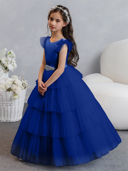 Tulle Robe de bal/Princesse Robes de demoiselle d'honneur pour fillettes avec plis étagés et strass
