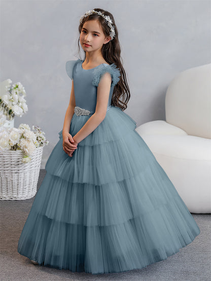 Tulle Robe de bal/Princesse Robes de demoiselle d'honneur pour fillettes avec plis étagés et strass
