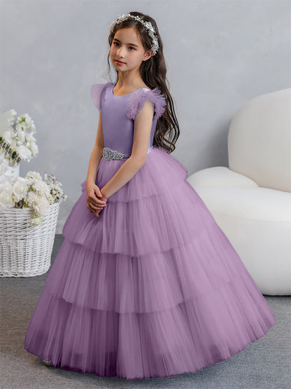 Tulle Robe de bal/Princesse Robes de demoiselle d'honneur pour fillettes avec plis étagés et strass