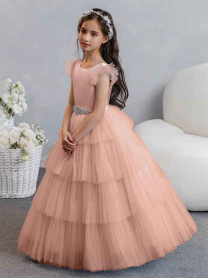 Tulle Robe de bal/Princesse Robes de demoiselle d'honneur pour fillettes avec plis étagés et strass
