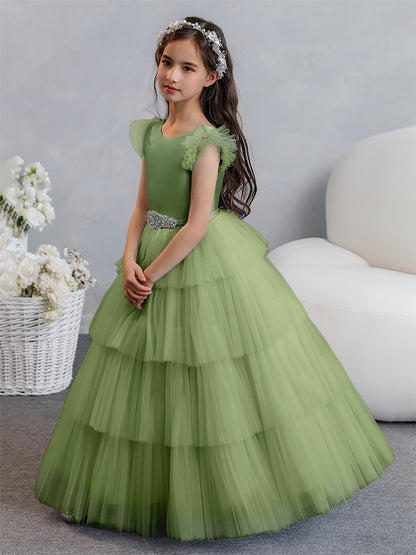Tulle Robe de bal/Princesse Robes de demoiselle d'honneur pour fillettes avec plis étagés et strass