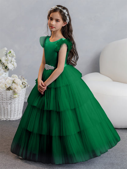 Tulle Robe de bal/Princesse Robes de demoiselle d'honneur pour fillettes avec plis étagés et strass
