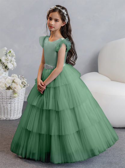 Tulle Robe de bal/Princesse Robes de demoiselle d'honneur pour fillettes avec plis étagés et strass