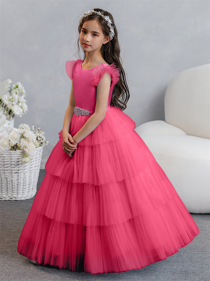 Tulle Robe de bal/Princesse Robes de demoiselle d'honneur pour fillettes avec plis étagés et strass