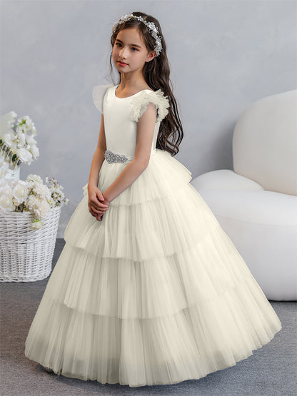 Tulle Robe de bal/Princesse Robes de demoiselle d'honneur pour fillettes avec plis étagés et strass