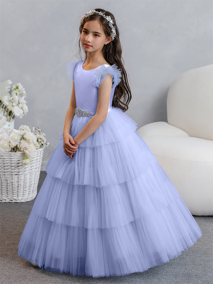 Tulle Robe de bal/Princesse Robes de demoiselle d'honneur pour fillettes avec plis étagés et strass