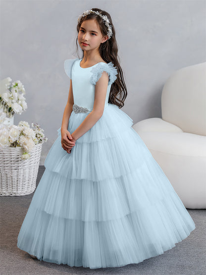 Tulle Robe de bal/Princesse Robes de demoiselle d'honneur pour fillettes avec plis étagés et strass
