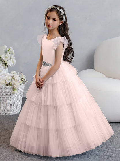 Tulle Robe de bal/Princesse Robes de demoiselle d'honneur pour fillettes avec plis étagés et strass