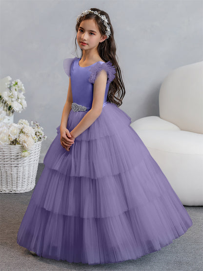 Tulle Robe de bal/Princesse Robes de demoiselle d'honneur pour fillettes avec plis étagés et strass