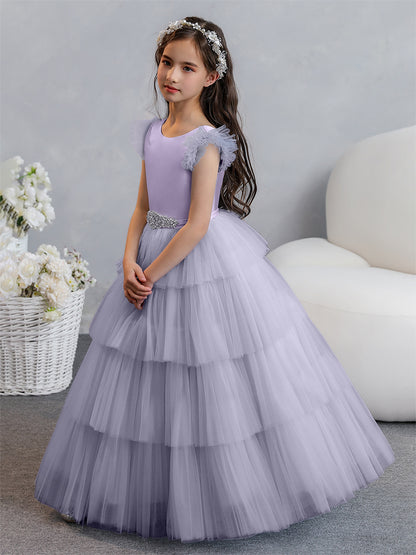 Tulle Robe de bal/Princesse Robes de demoiselle d'honneur pour fillettes avec plis étagés et strass