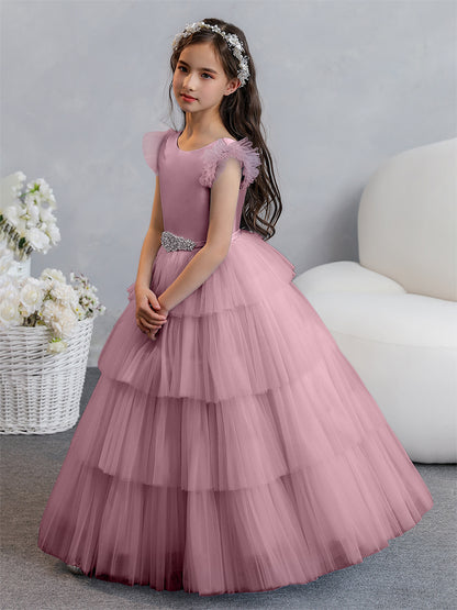 Tulle Robe de bal/Princesse Robes de demoiselle d'honneur pour fillettes avec plis étagés et strass