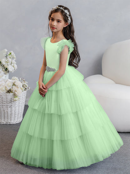 Tulle Robe de bal/Princesse Robes de demoiselle d'honneur pour fillettes avec plis étagés et strass