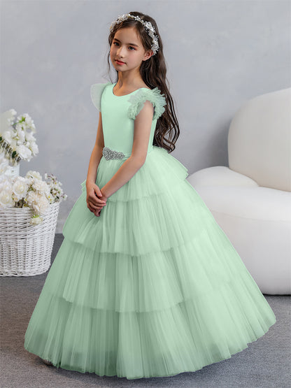 Tulle Robe de bal/Princesse Robes de demoiselle d'honneur pour fillettes avec plis étagés et strass