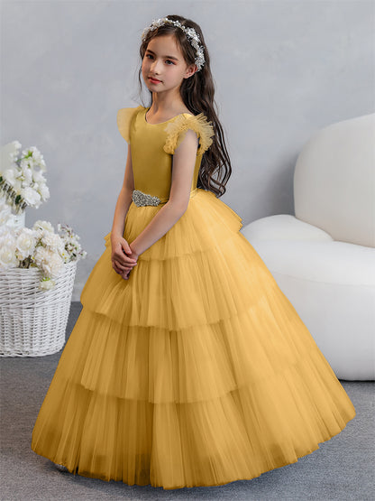 Tulle Robe de bal/Princesse Robes de demoiselle d'honneur pour fillettes avec plis étagés et strass