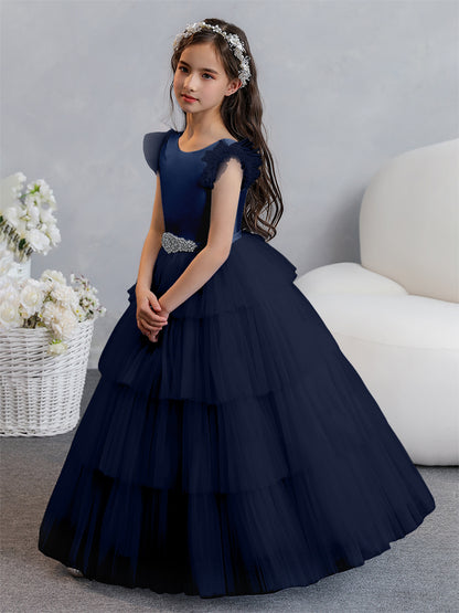 Tulle Robe de bal/Princesse Robes de demoiselle d'honneur pour fillettes avec plis étagés et strass