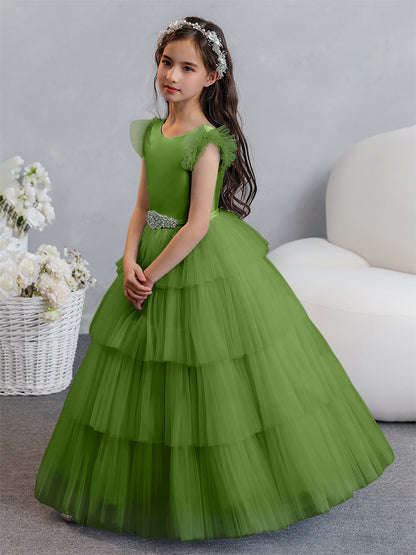 Tulle Robe de bal/Princesse Robes de demoiselle d'honneur pour fillettes avec plis étagés et strass