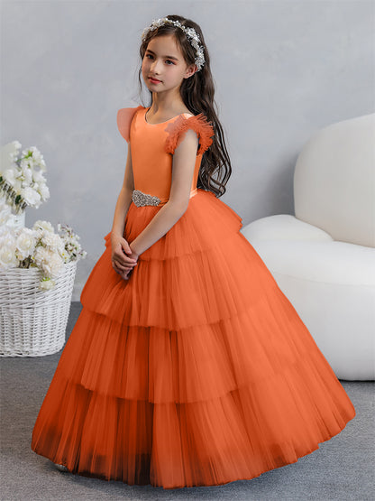 Tulle Robe de bal/Princesse Robes de demoiselle d'honneur pour fillettes avec plis étagés et strass