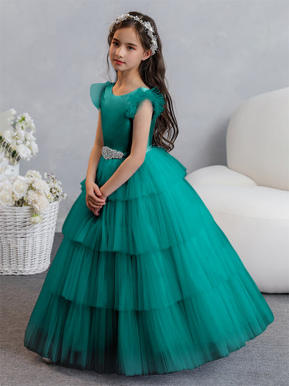 Tulle Robe de bal/Princesse Robes de demoiselle d'honneur pour fillettes avec plis étagés et strass