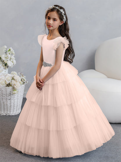 Tulle Robe de bal/Princesse Robes de demoiselle d'honneur pour fillettes avec plis étagés et strass