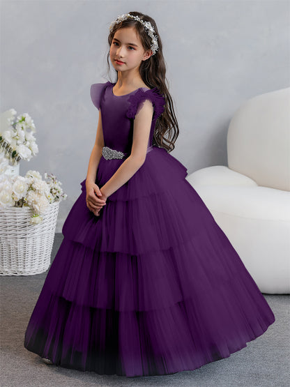 Tulle Robe de bal/Princesse Robes de demoiselle d'honneur pour fillettes avec plis étagés et strass