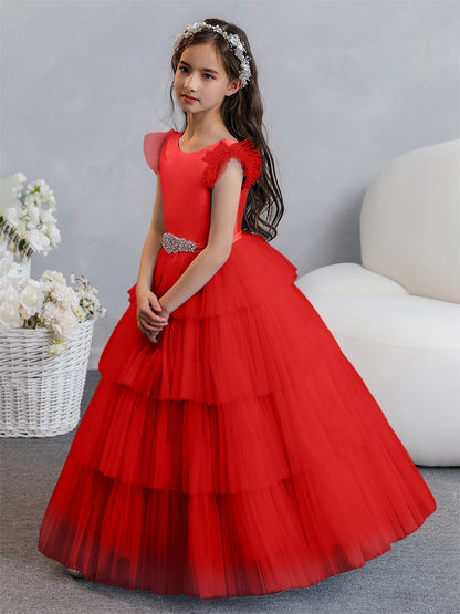 Tulle Robe de bal/Princesse Robes de demoiselle d'honneur pour fillettes avec plis étagés et strass
