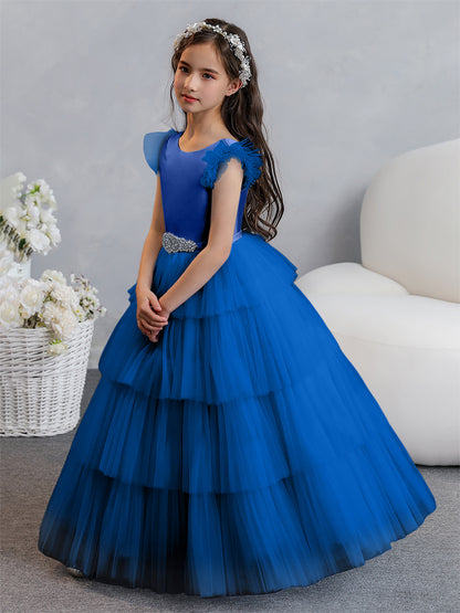 Tulle Robe de bal/Princesse Robes de demoiselle d'honneur pour fillettes avec plis étagés et strass