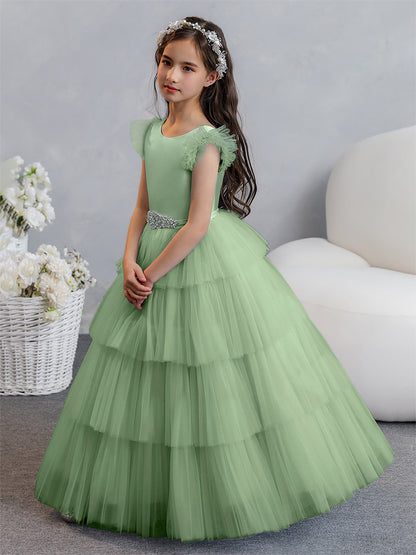Tulle Robe de bal/Princesse Robes de demoiselle d'honneur pour fillettes avec plis étagés et strass