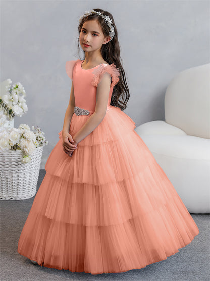 Tulle Robe de bal/Princesse Robes de demoiselle d'honneur pour fillettes avec plis étagés et strass
