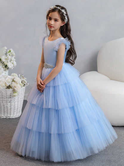 Tulle Robe de bal/Princesse Robes de demoiselle d'honneur pour fillettes avec plis étagés et strass