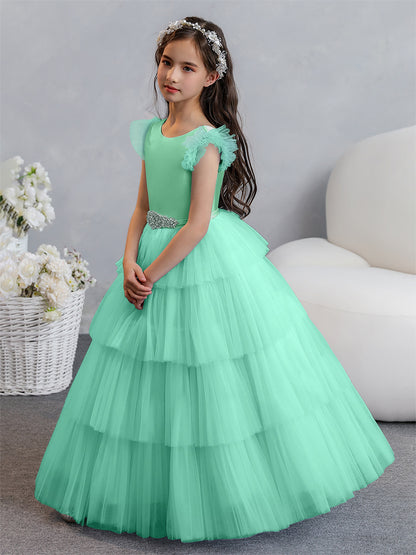 Tulle Robe de bal/Princesse Robes de demoiselle d'honneur pour fillettes avec plis étagés et strass