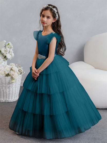 Tulle Robe de bal/Princesse Robes de demoiselle d'honneur pour fillettes avec plis étagés et strass