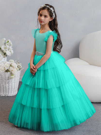 Tulle Robe de bal/Princesse Robes de demoiselle d'honneur pour fillettes avec plis étagés et strass