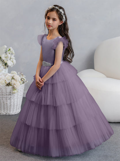 Tulle Robe de bal/Princesse Robes de demoiselle d'honneur pour fillettes avec plis étagés et strass