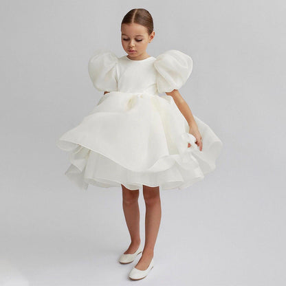 Robe de Bal Col Bateau Manches Courtes Imprimé Floral pour Fille de Cérémonie