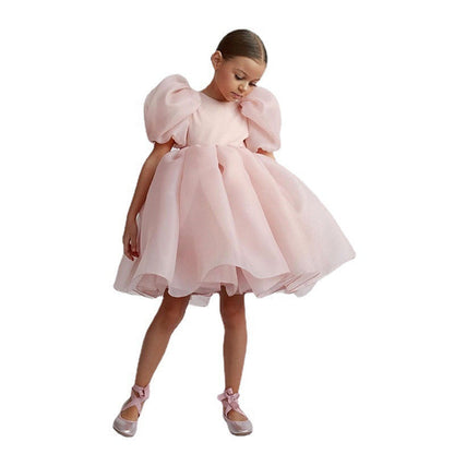 Robe de Bal Col Bateau Manches Courtes Imprimé Floral pour Fille de Cérémonie