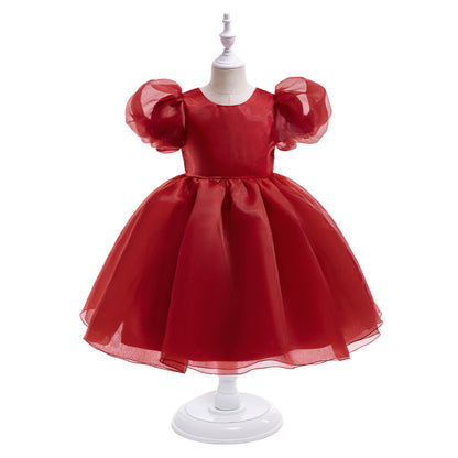 Robe de Bal Col Bateau Manches Courtes Imprimé Floral pour Fille de Cérémonie