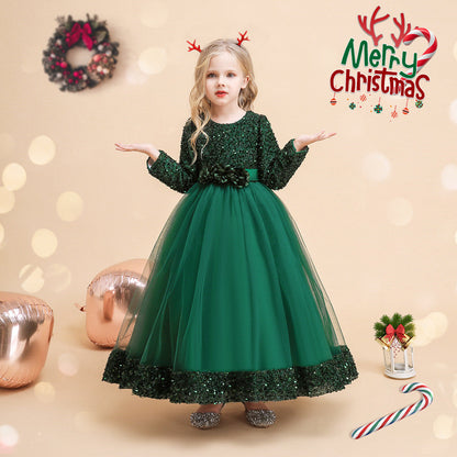 Robe de Bal à Manches Longues et Paillettes pour Filles