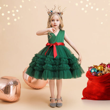 Robe de Bal à Col En V Sans Manches Au Genou Froncée pour Filles