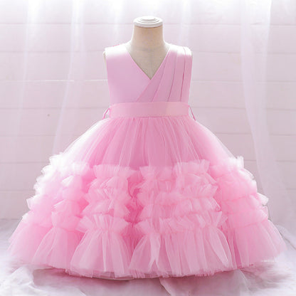 Robe de Bal à Col En V Sans Manches Au Genou Froncée pour Filles