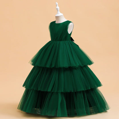 Robe de Bal En Tulle à Encolure Dégagée Sans Manches Longueur Cheville Robes de Noël pour Filles