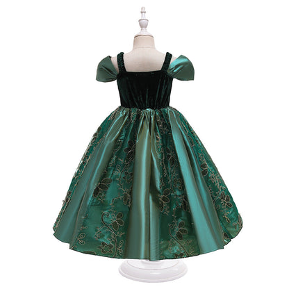 Robe Princesse Col Rond Manches Bouffantes Robe De Noël avec Appliques pour Filles