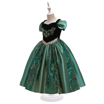 Robe Princesse Col Rond Manches Bouffantes Robe De Noël avec Appliques pour Filles