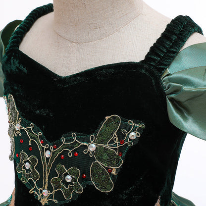 Robe Princesse Col Rond Manches Bouffantes Robe De Noël avec Appliques pour Filles