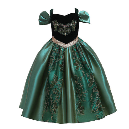 Robe Princesse Col Rond Manches Bouffantes Robe De Noël avec Appliques pour Filles