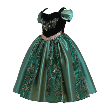 Robe Princesse Col Rond Manches Bouffantes Robe De Noël avec Appliques pour Filles
