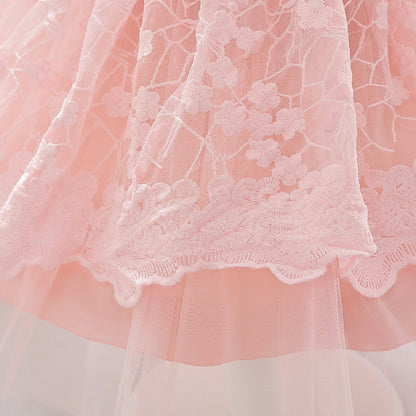 Robe Princesse Col Rond Manches Bouffantes pour Petite Fille d'Honneur avec Appliques